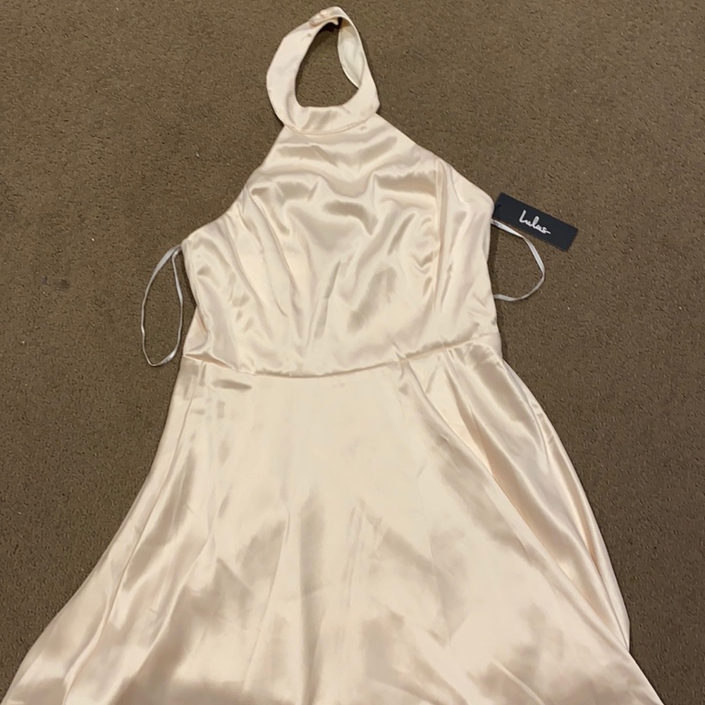 brand new halter champagne satin dress from lulus